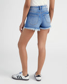 Medium Wash $|& Vervet Super High Rise Frayed Hem Short - SOF Back