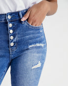 Medium Wash $|& Vervet Mid Rise Distressed Bermuda Short - SOF Detail
