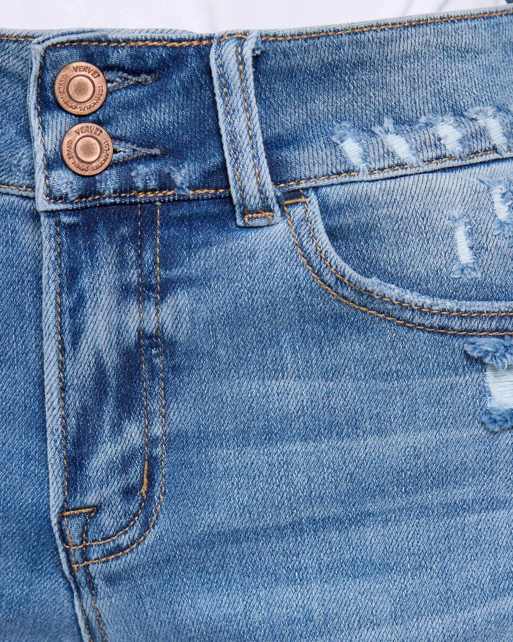 Medium Wash $|& Vervet Double Button Cuffed Shorts - SOF Full Front
