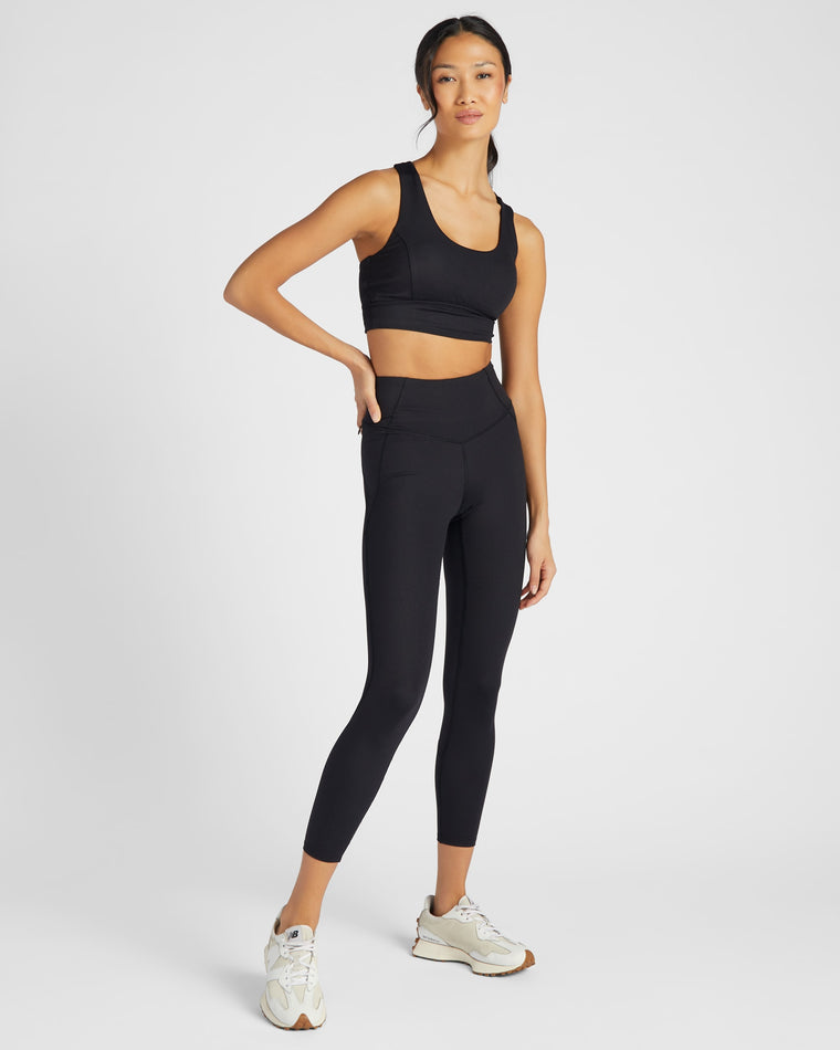 Black $|& Thrive Société Vitality Asymmetrical Strappy Bra - SOF Full Front