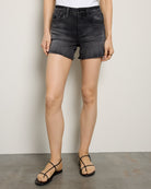Grey $|& Lovervet Mid Rise Frayed Hem Short - SOF Front