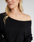 Black $|& Herizon Off the Shoulder Fleece Sweatshirt - SOF Detail