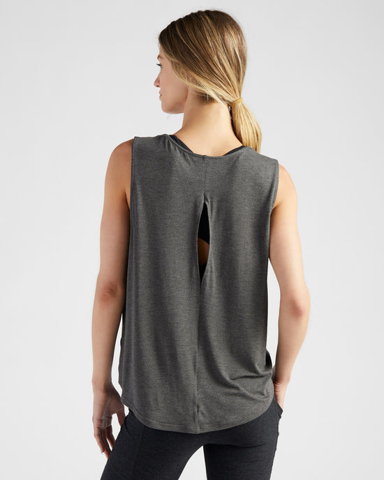 Heather Charcoal $|& Interval Keyhole Back Tank - SOF Back