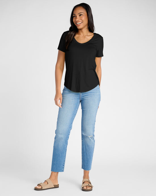 Black $|& 78&SUNNY Sonoma V-Neck Slinky Tee - SOF Full Front