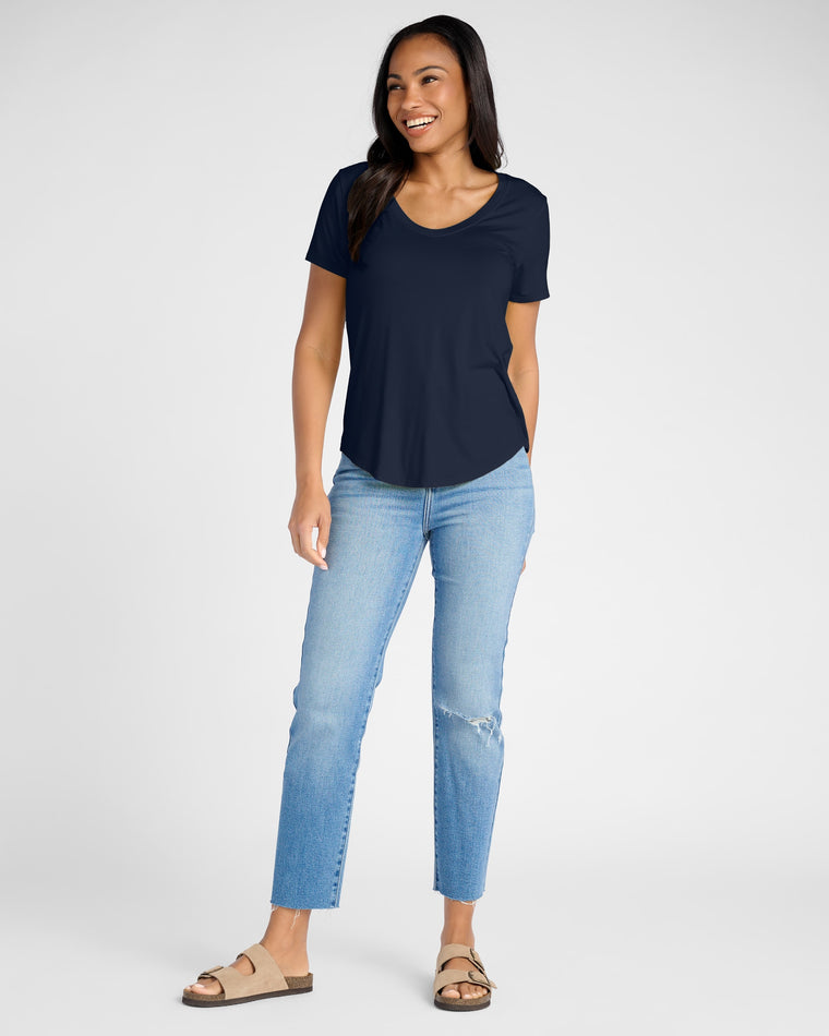 Navy $|& 78&SUNNY Sonoma V-Neck Slinky Tee - SOF Full Front