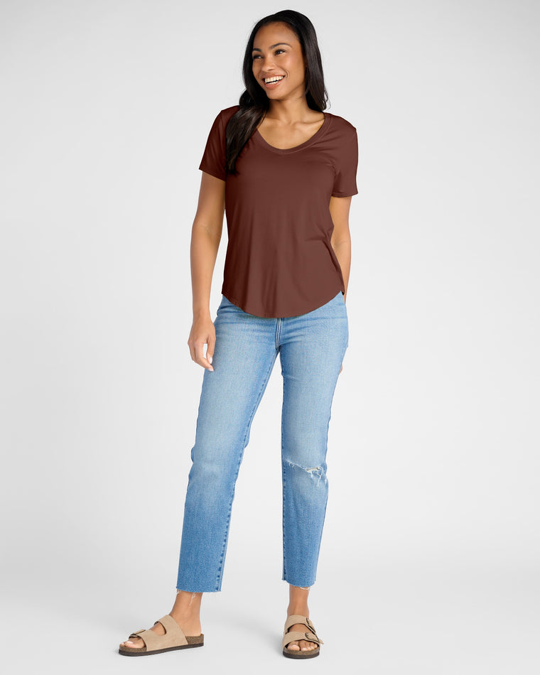 Chocolate $|& 78&SUNNY Sonoma V-Neck Slinky Tee - SOF Full Front