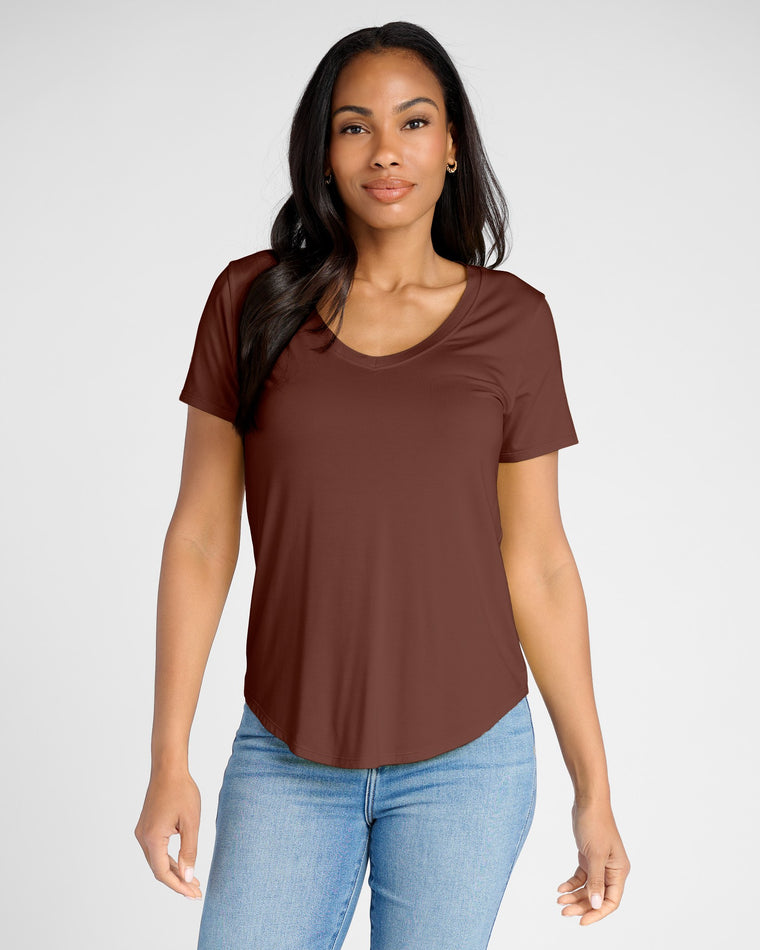 Chocolate $|& 78&SUNNY Sonoma V-Neck Slinky Tee - SOF Front