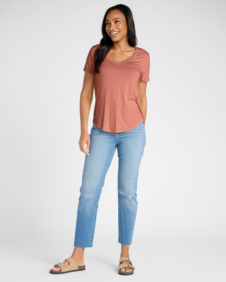 Peach Blossom $|& 78&SUNNY Sonoma V-Neck Slinky Tee - SOF Full Front