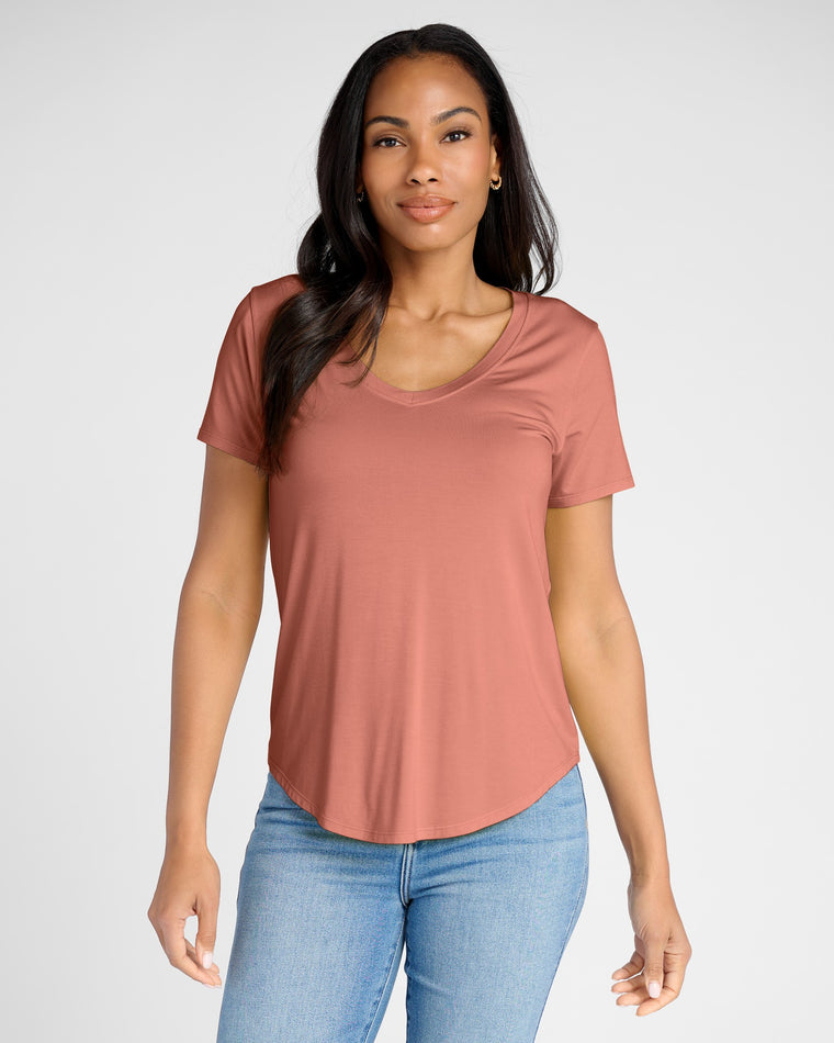 Peach Blossom $|& 78&SUNNY Sonoma V-Neck Slinky Tee - SOF Front