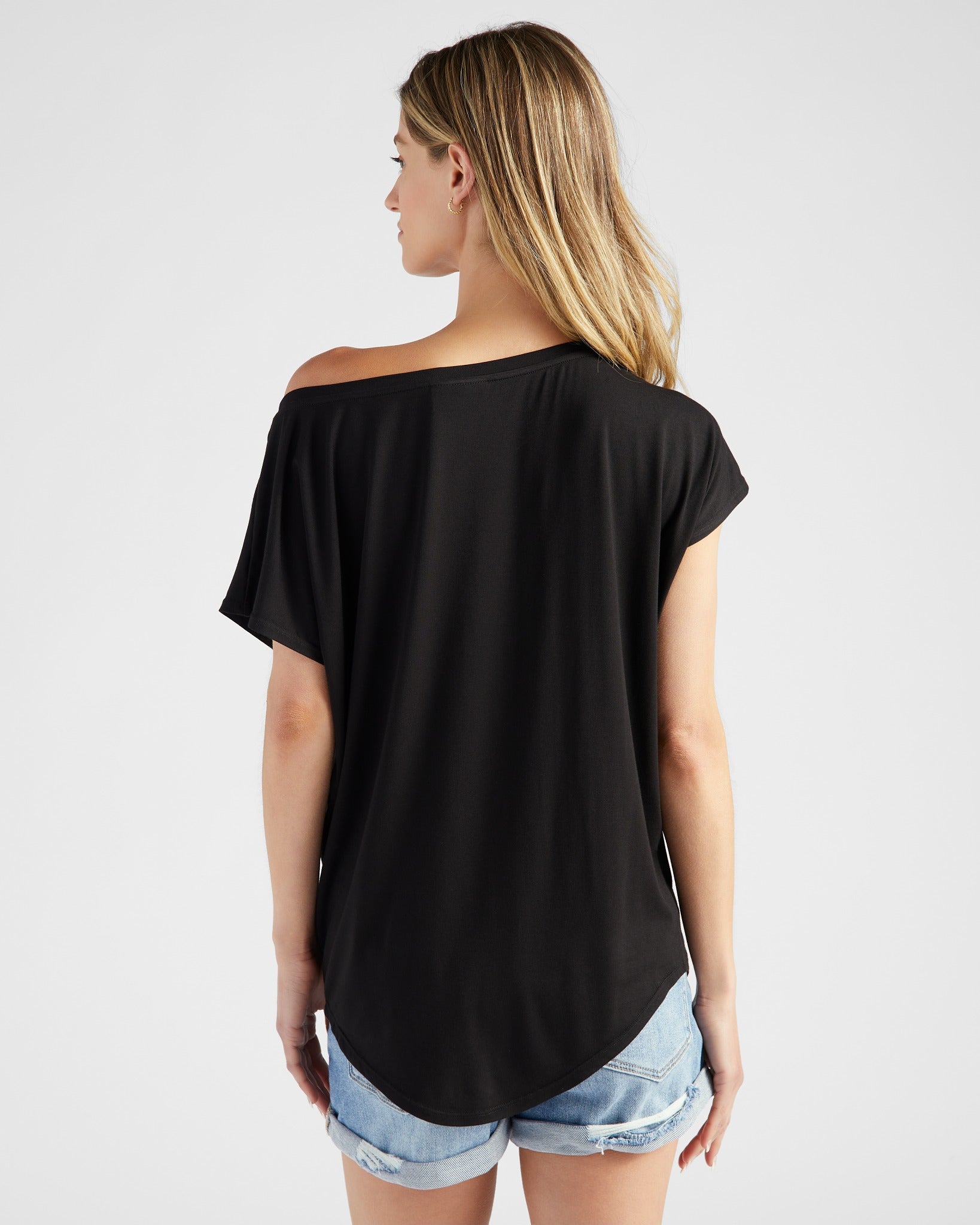 Black $|& SEAS Edgewater Off The Shoulder Tee - SOF Back