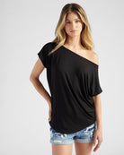 Black $|& SEAS Edgewater Off The Shoulder Tee - SOF Front