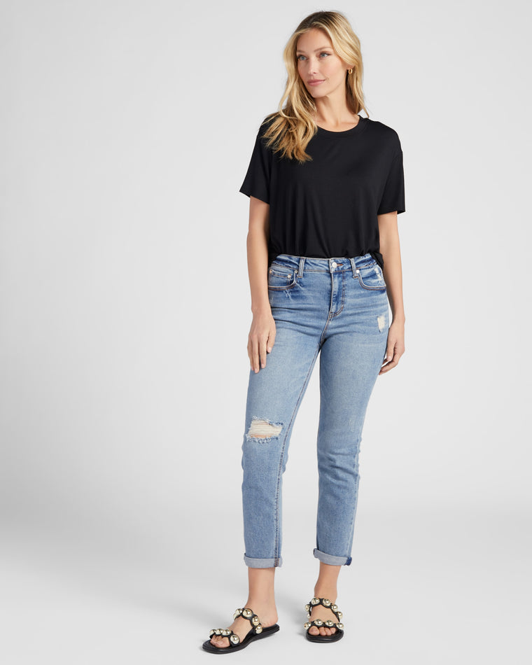Medium Wash $|& SEAS Carly High Rise Mom Jeans - SOF Full Front