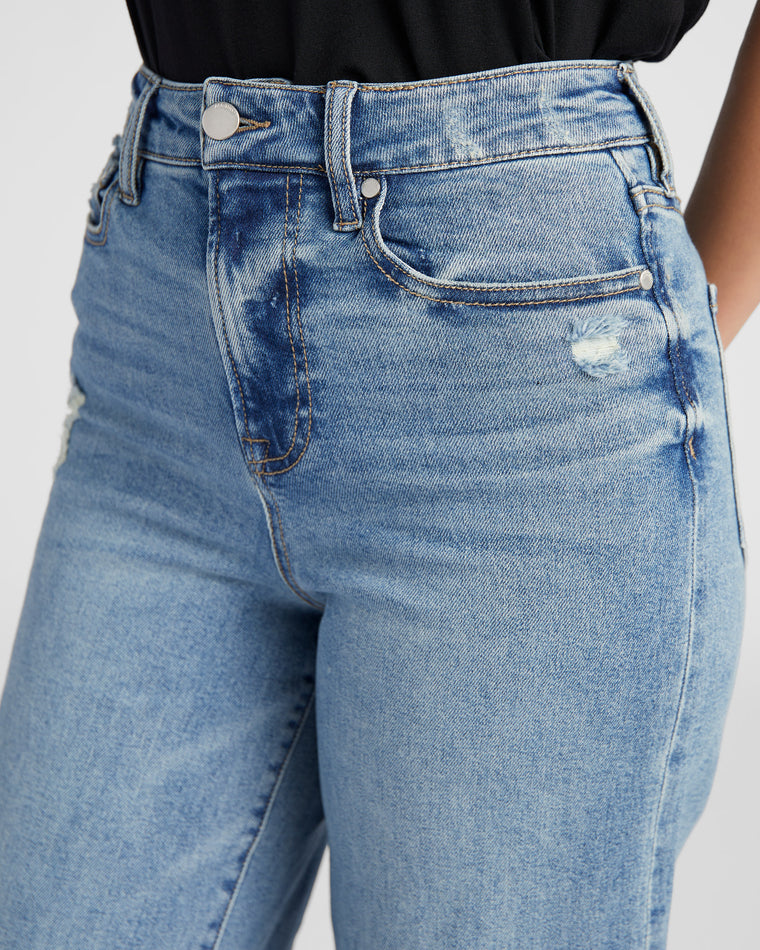 Medium Wash $|& SEAS Joni Wide Leg Distressed Jeans - SOF Detail