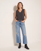 Medium Wash $|& SEAS Joni Wide Leg Distressed Jeans - SOF Back