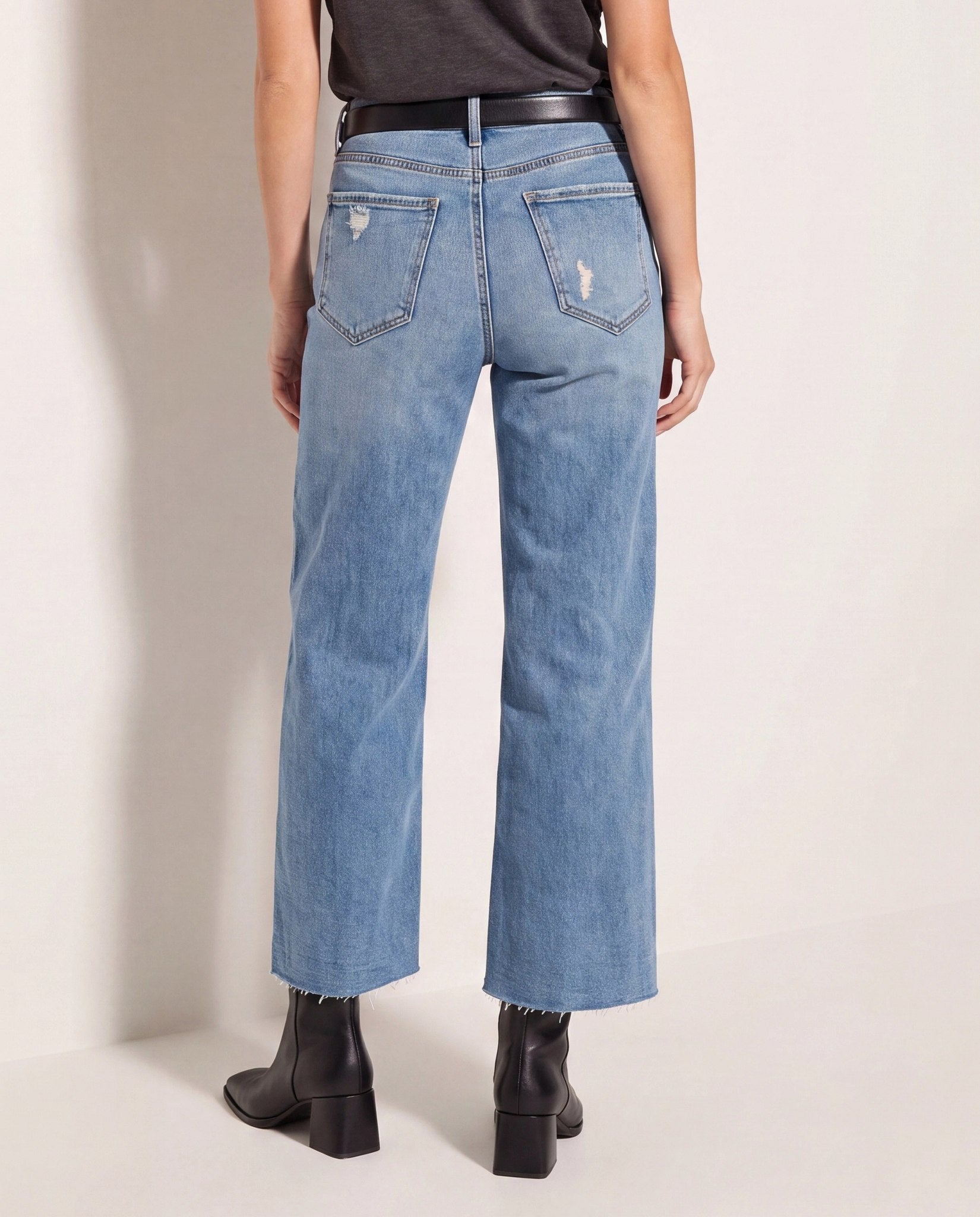 Medium Wash $|& SEAS Joni Wide Leg Distressed Jeans - SOF Side