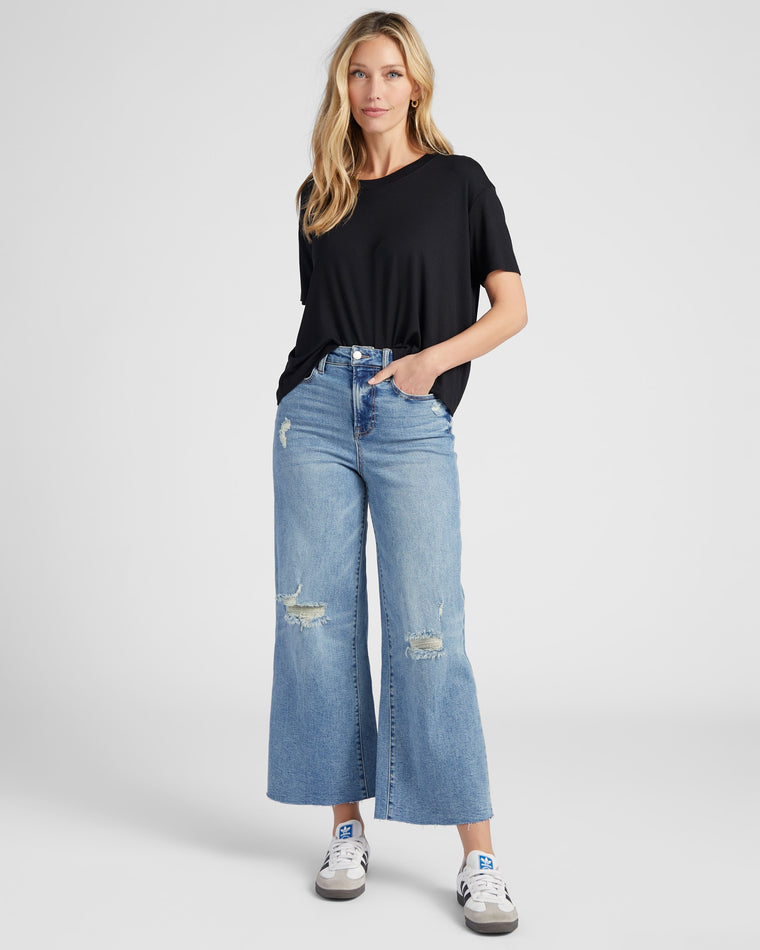 Medium Wash $|& SEAS Joni Wide Leg Distressed Jeans - SOF Full Front