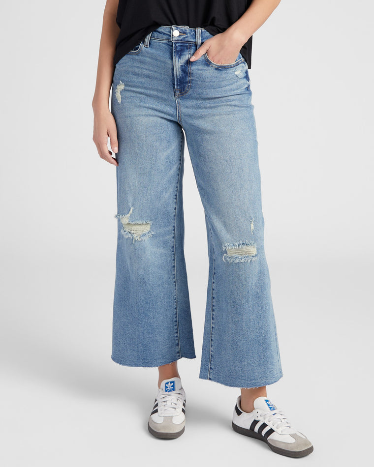 Medium Wash Blue $|& SEAS Joni Wide Leg Distressed Jeans - SOF Front