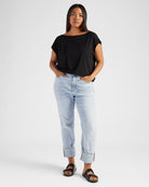 Black $|& SEAS Brentwood Boat Neck Top - SOF Full Front