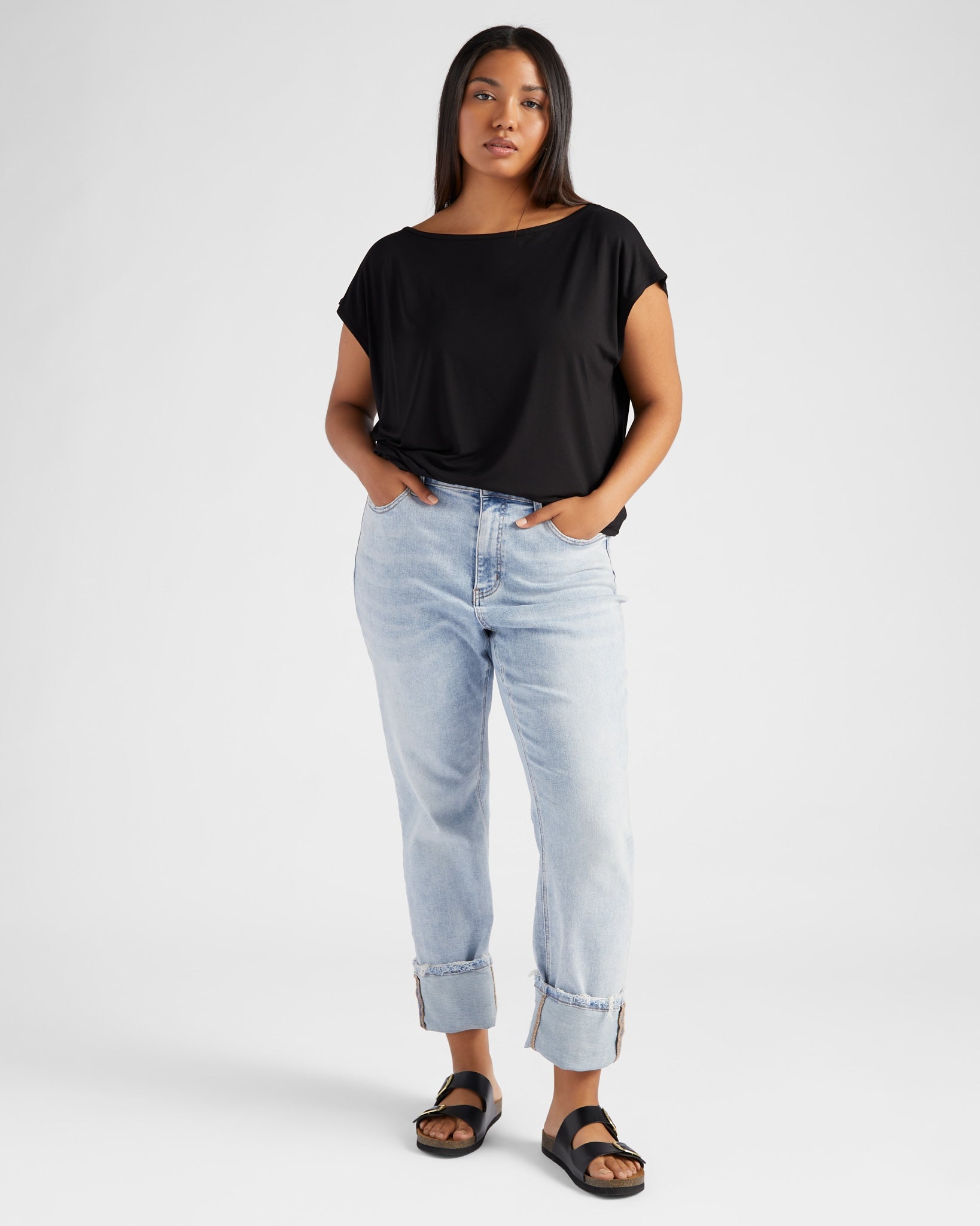 Black $|& SEAS Brentwood Boat Neck Top - SOF Full Front