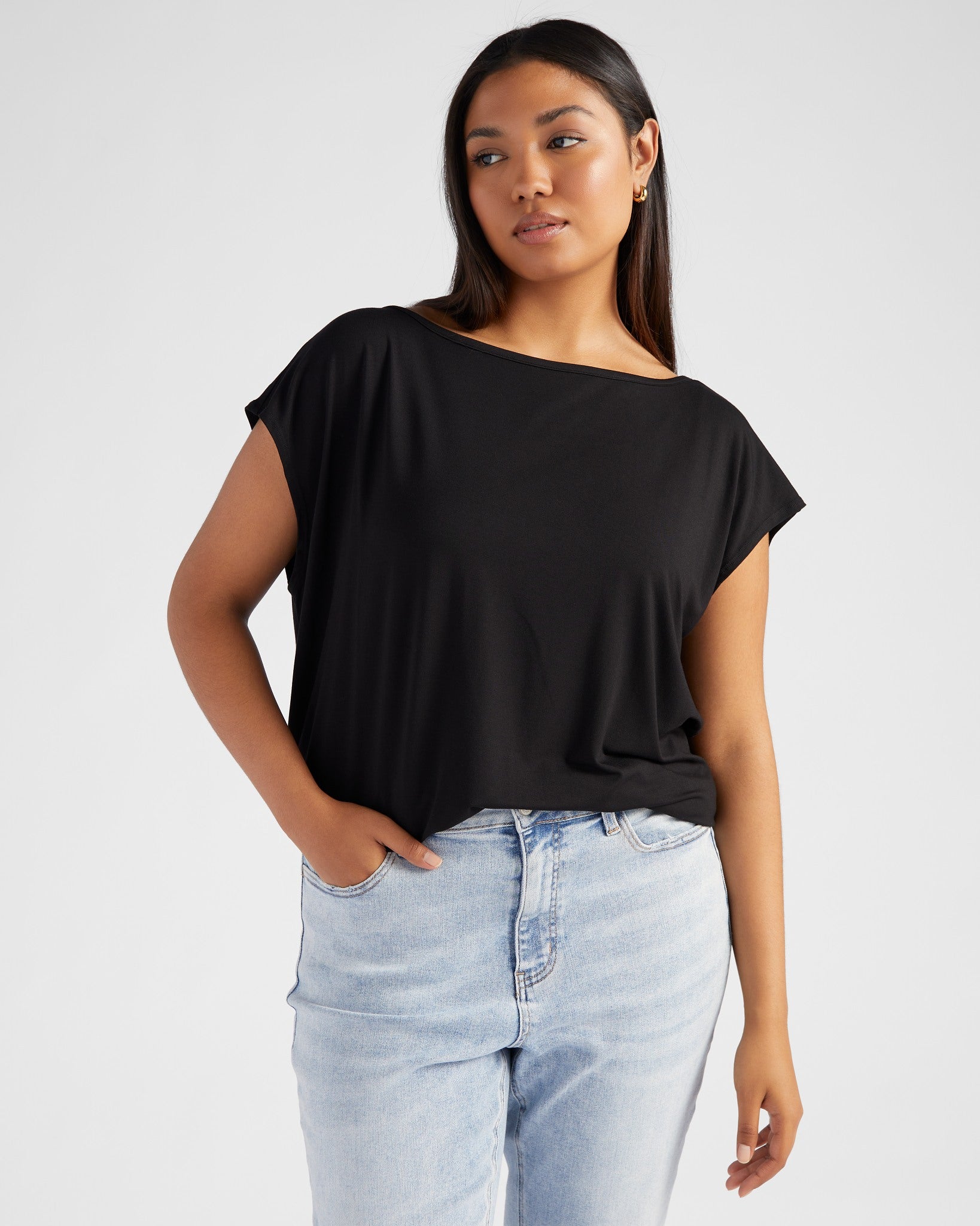 Black $|& SEAS Brentwood Boat Neck Top - SOF Front