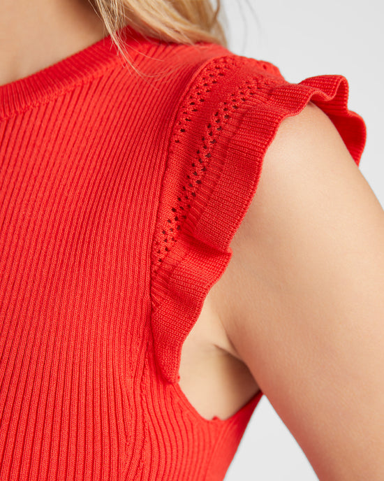 Poppy Red $|& Skies Are Blue Ruffle Sleeve Ribbed Solid Top - SOF Detail