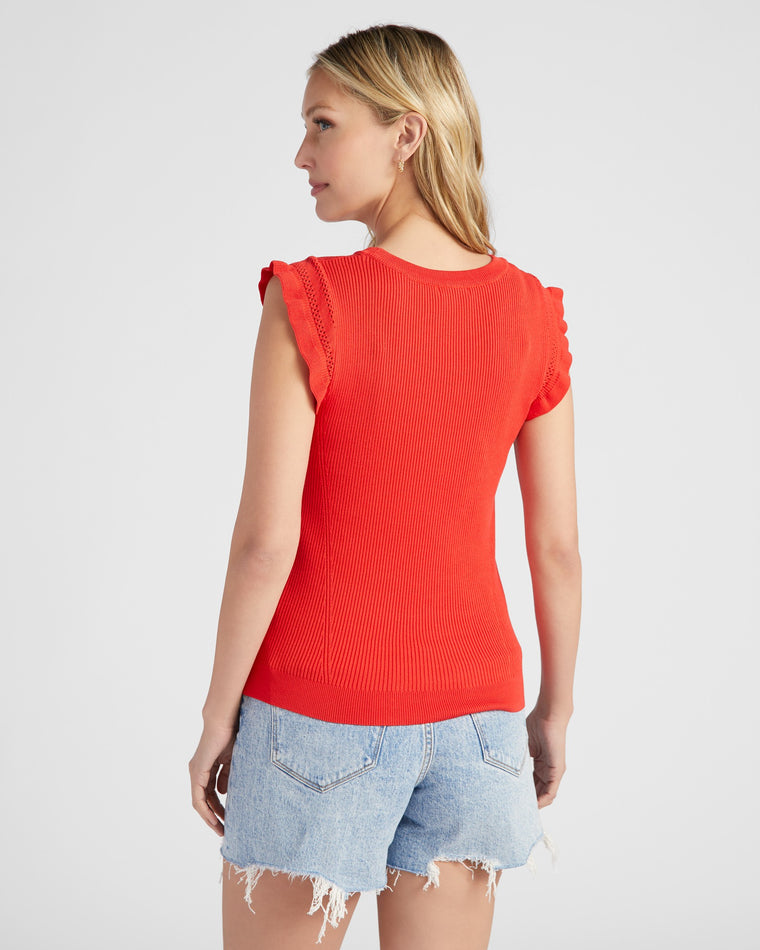 Poppy Red $|& Skies Are Blue Ruffle Sleeve Ribbed Solid Top - SOF Back