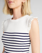 White-Navy $|& Skies Are Blue Ruffle Sleeve Ribbed Striped Top - SOF Full Front