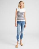 White-Navy $|& Skies Are Blue Ruffle Sleeve Ribbed Striped Top - UGC On Fig