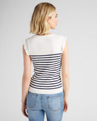 White-Navy $|& Skies Are Blue Ruffle Sleeve Ribbed Striped Top - SOF Back