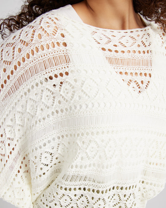 Off White $|& Cozy CO Open Knit Dolman Sleeve Cover Up Pullover - SOF Detail