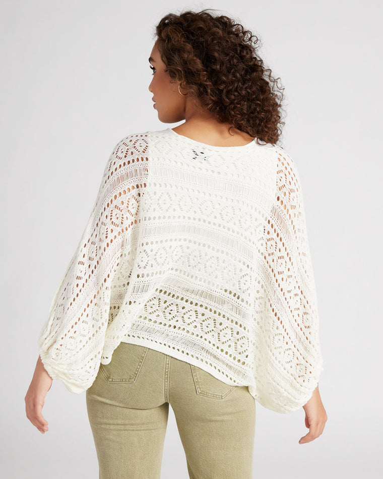 Off White $|& Cozy CO Open Knit Dolman Sleeve Cover Up Pullover - SOF Back
