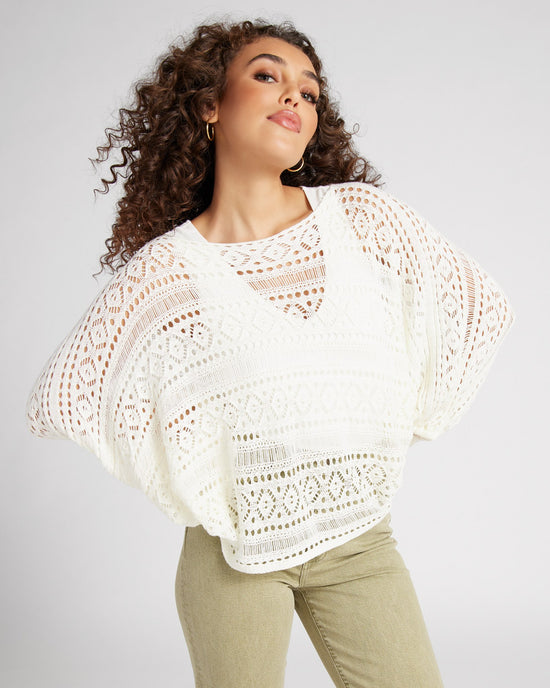 Off White $|& Cozy CO Open Knit Dolman Sleeve Cover Up Pullover - SOF Front