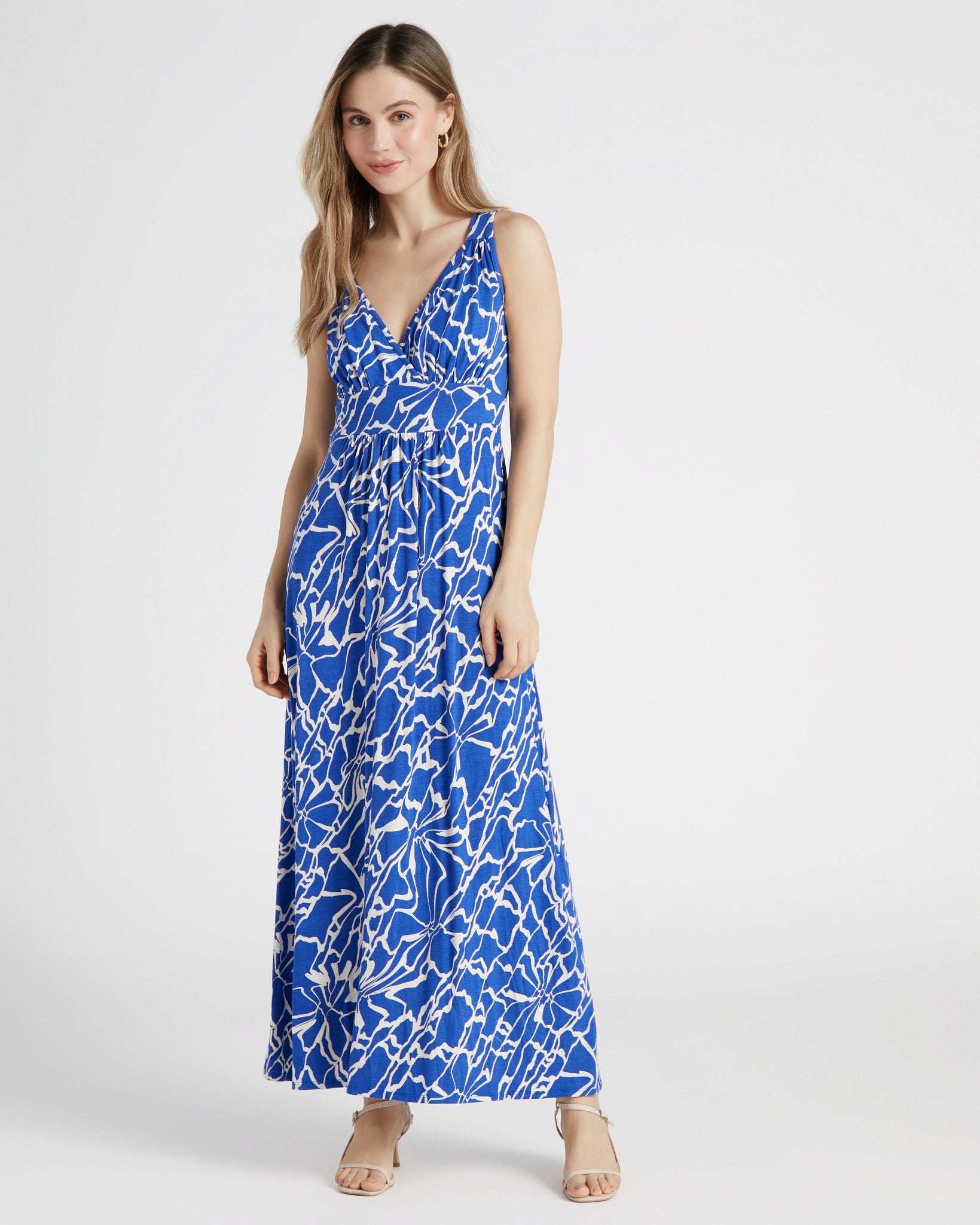 Electric Blue $|& Loveappella Printed V Strap Maxi Dress - SOF Front