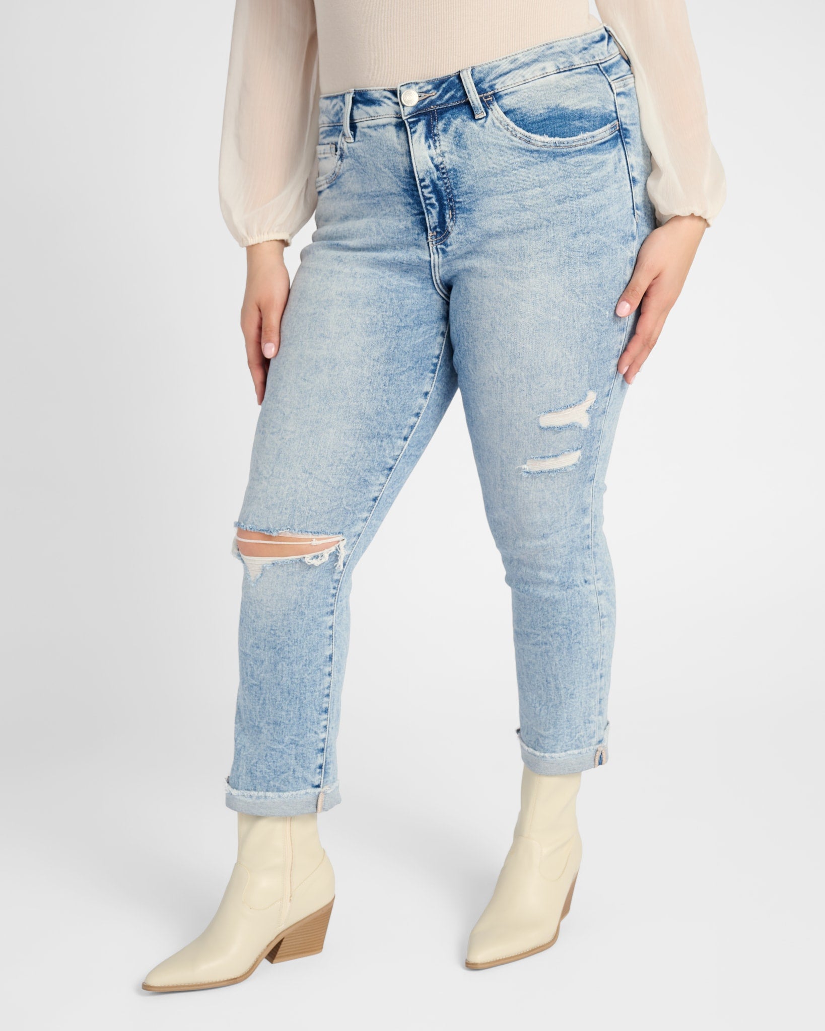 Blue Bliss $|& Lovervet High Rise Cuffed Slim Straight Jeans - SOF Front
