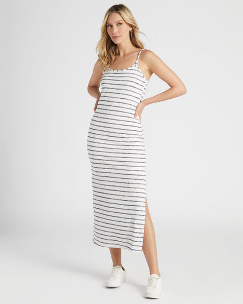 Knit Striped Tank Dress - Stretchy Midi with Slit Wantable Knit Striped Tank Dress - Stretchy Midi with Slit Wantable