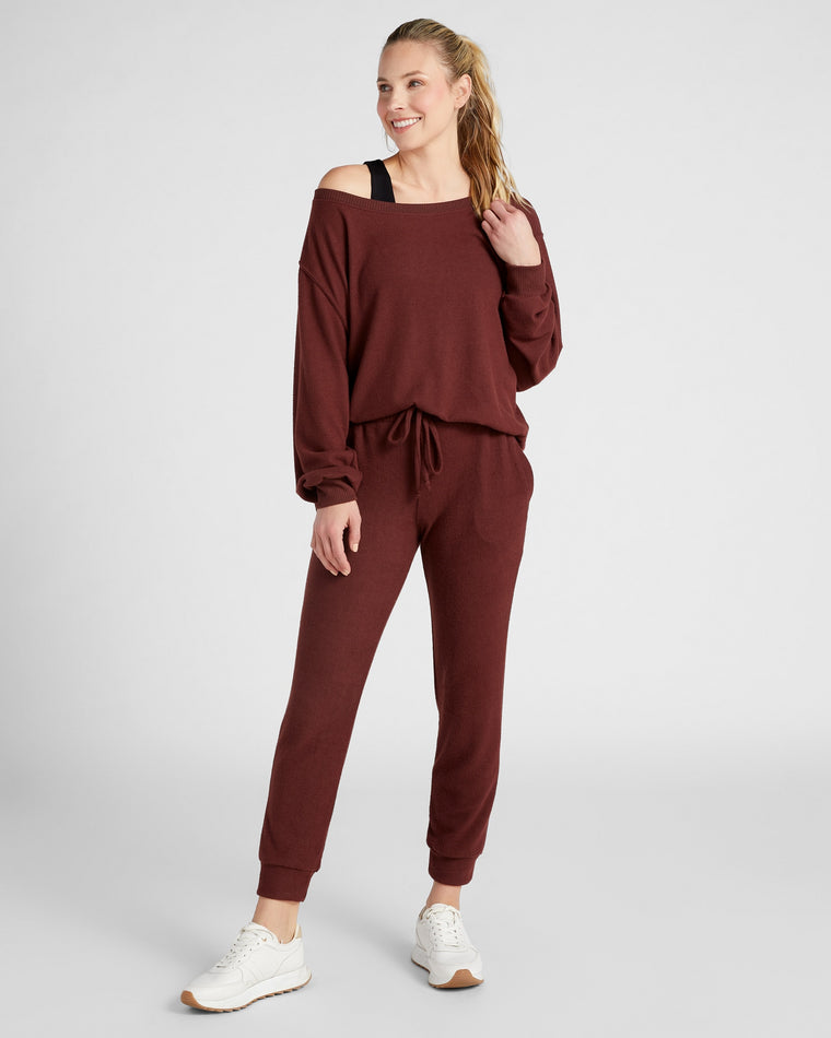 Chocolate $|& Interval Cashmere-Like One Shoulder Pullover - SOF Full Front