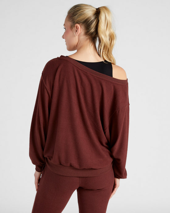 Chocolate $|& Interval Cashmere-Like One Shoulder Pullover - SOF Back