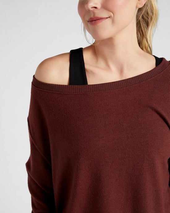 Chocolate $|& Interval Cashmere-Like One Shoulder Pullover - SOF Detail