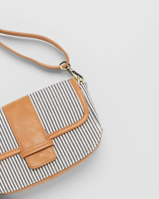 Denim Pinstripe Brown $|& Joy Susan Carmen Canvas Bagette Convertible Crossbody - Hanger Detail