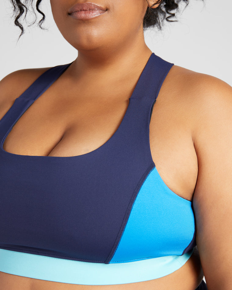 Navy Combo $|& Interval Colorblock Stronger Sports Bra - SOF Detail