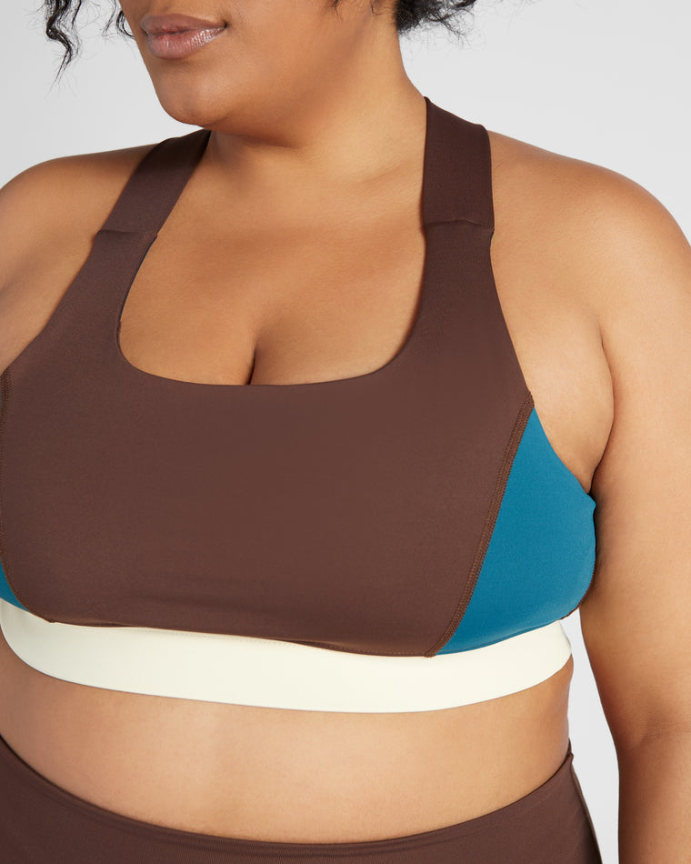 Chocolate Combo $|& Interval Colorblock Stronger Sports Bra - SOF Detail