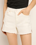 White $|& Mica Denim Mid Rise Raw Hem Shorts - SOF Front