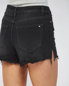 Eerie Black $|& Mica Denim Mid Rise Frayed Hem Shorts - Hanger Back