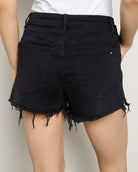 Eerie Black $|& Mica Denim Mid Rise Frayed Hem Shorts - SOF Back
