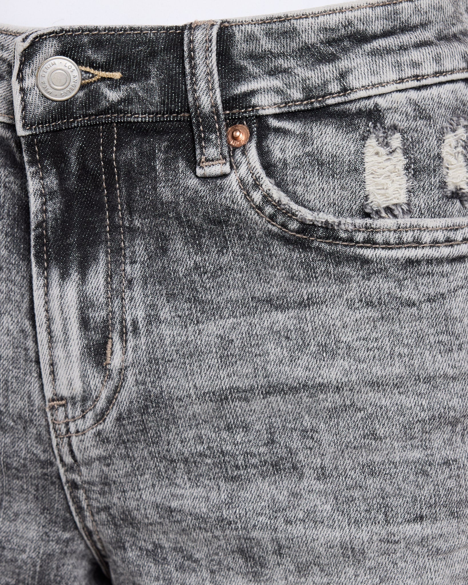 Acid Grey $|& Mica Denim Mid Rise Acid Wash Shorts - SOF Full Front