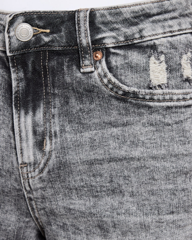 Acid Grey $|& Mica Denim Mid Rise Acid Wash Shorts - SOF Full Front