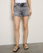 Acid Grey $|& Mica Denim Mid Rise Acid Wash Shorts - SOF Front