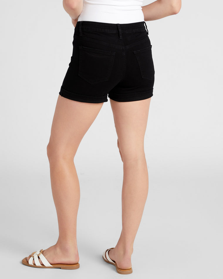 Jet Lag Black $|& Mica Denim High Rise Cuffed Shorts - SOF Back