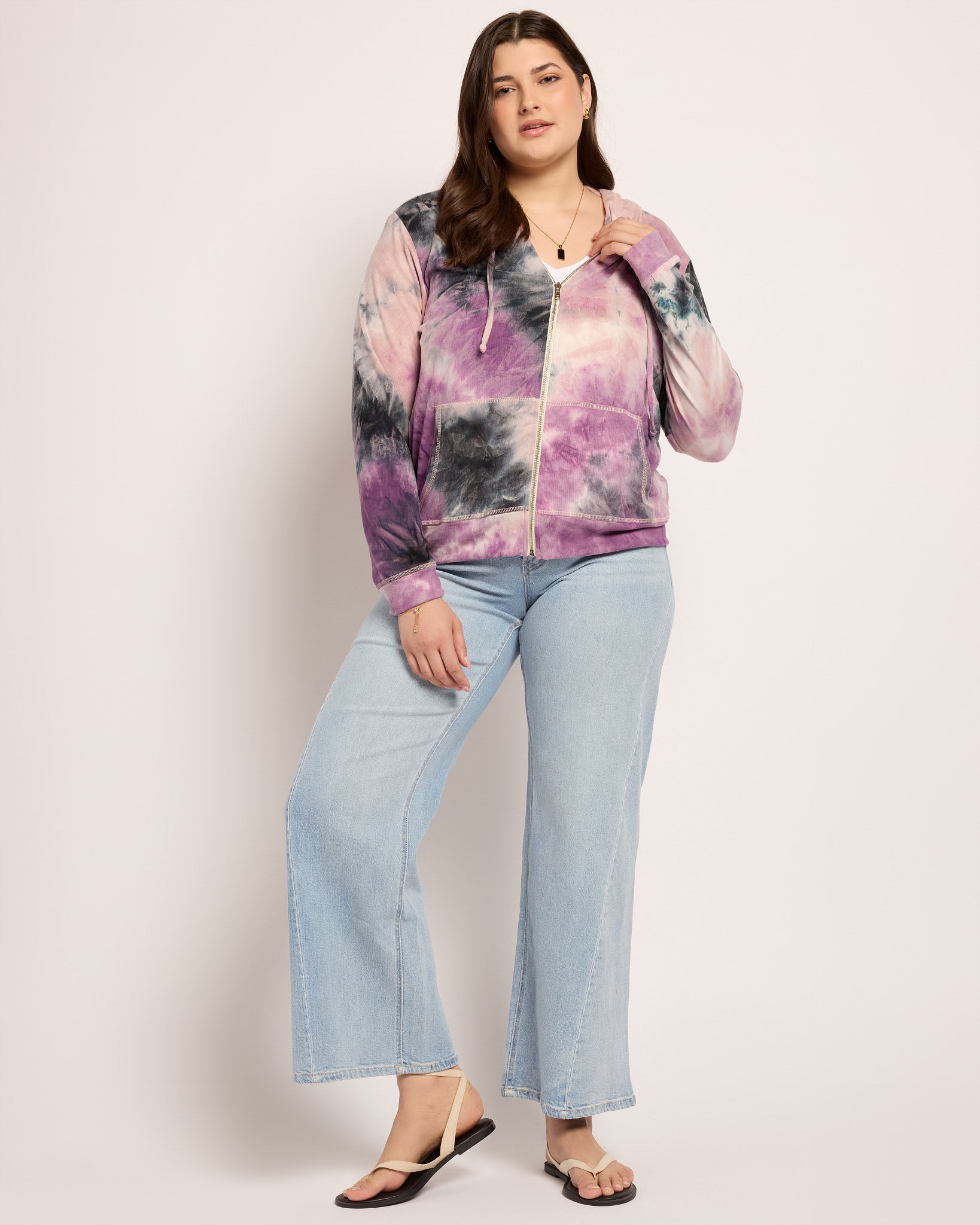 Purple Black Tie dye $|& SEAS Tie Dye Sweater Knit Full Zip Hoodie - UGC On Fig
