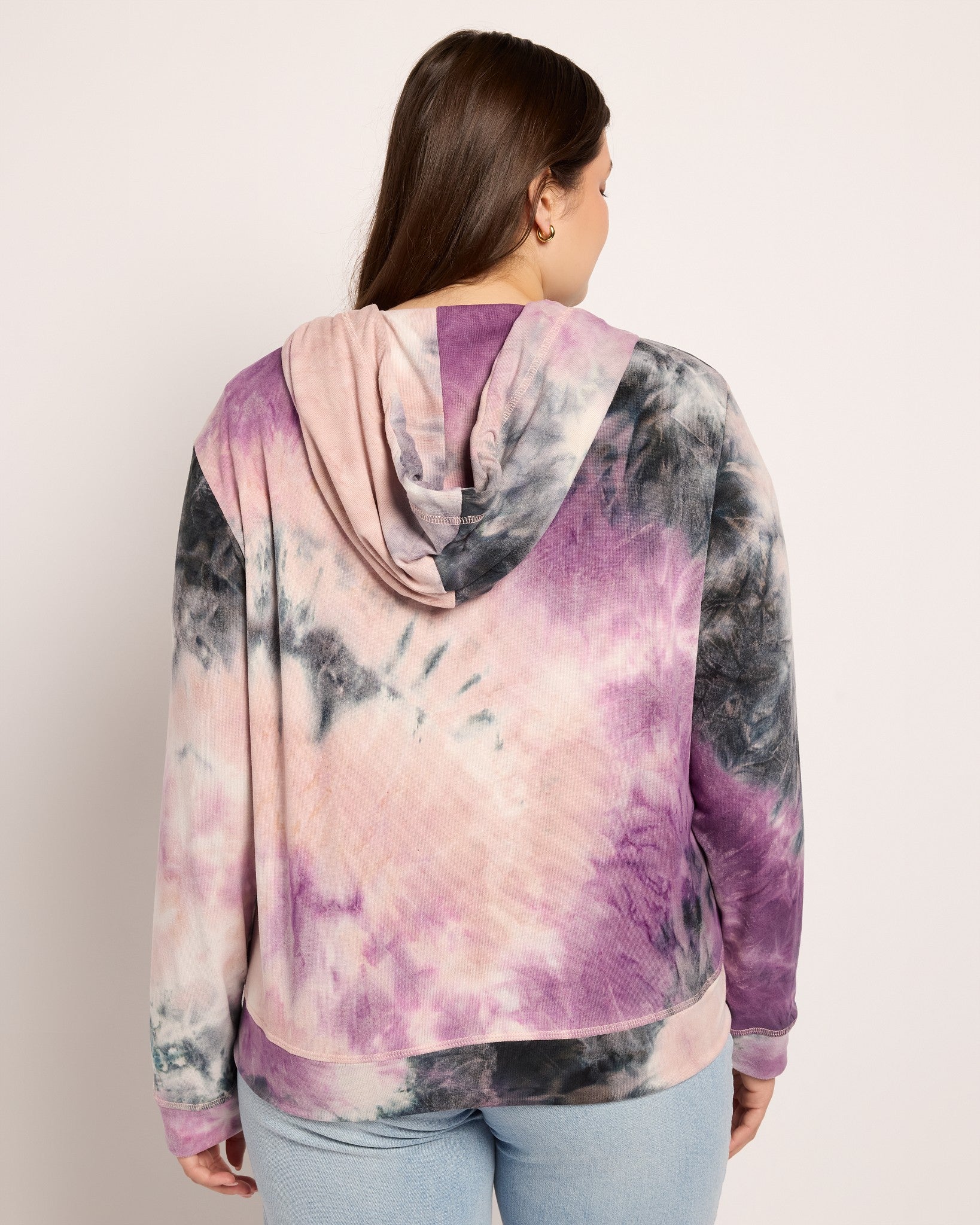 Purple Black Tie dye $|& SEAS Tie Dye Sweater Knit Full Zip Hoodie - SOF Back